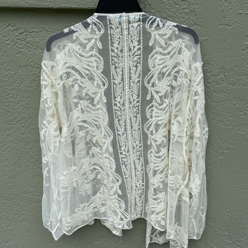 Sundance Cardigan Jacket Size L Large Sheer Lace Embroidered Floral 100% Nylon - Picture 2 of 6